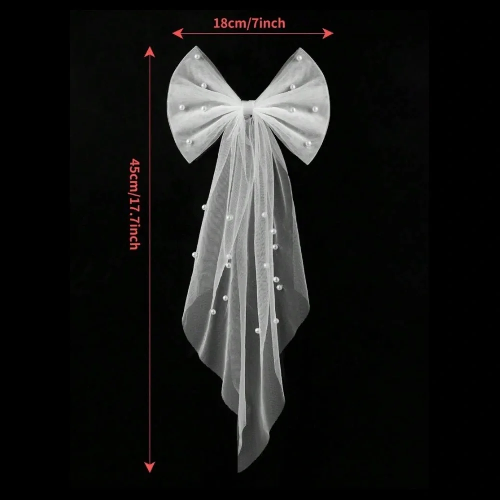 Anthropologie pearl tulle bridal bow veil hair piece